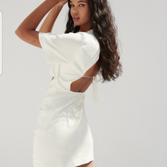 NWT Zara Oyster Cutout Linen Blend Dress, Size L - Picture 4 of 11